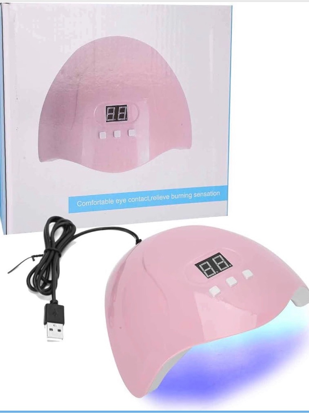 Pink LED UV Nail Lamp with Digital Timer - Portable USB Gel Curing Light